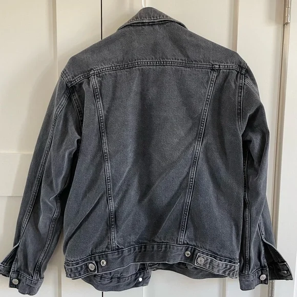 Topshop Moto Oversized Denim Jacket - Faded Black - Picture 3 of 4